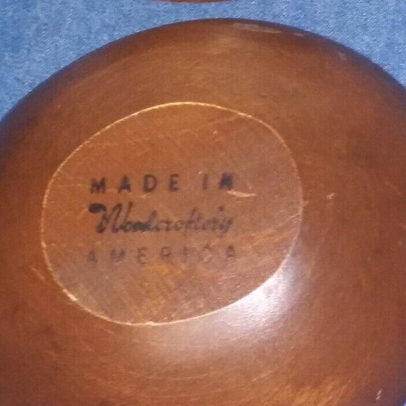 Set of 4 wood bowls VTG WOODCRAFTERY MADE IN AMERICA ovoid RUSTIC FARMHOUSE - Picture 3 of 12